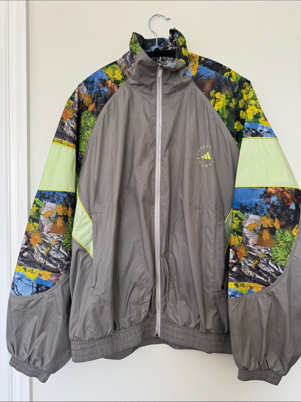 Adidas by Stella McCartney Gray Windbreaker with Floral & Neon Panels